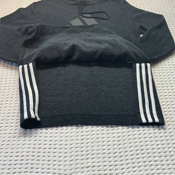 Adidas Hoodie Women’s Small Black Graphic Print Flip-Up Front Pouch Pre Owned - Picture 5 of 11
